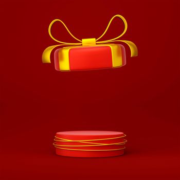 Christmas theme of gift box podium for product advertisement, 3d illustration