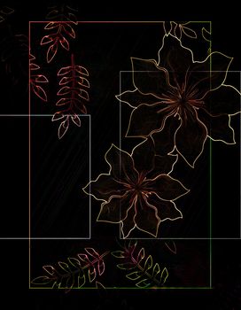 Floral set in vintage style, black background. A set of floral elements for your compositions. Pencil drawing style.