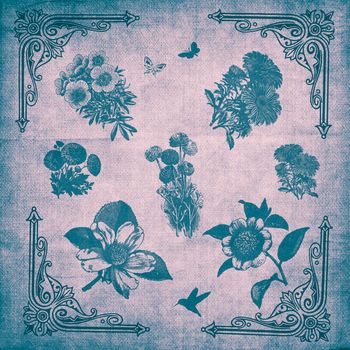 Floral set in vintage style, pastel colors, light background. A set of floral elements for your compositions.