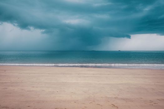 Unsettled dark sky over the beach in Brittany, France