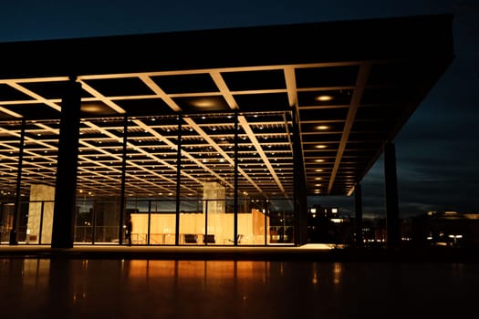 Night view of the Neue Nationalgalerie museum