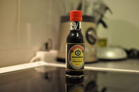 Famous Kikkoman Soy Sauce on a hot plate