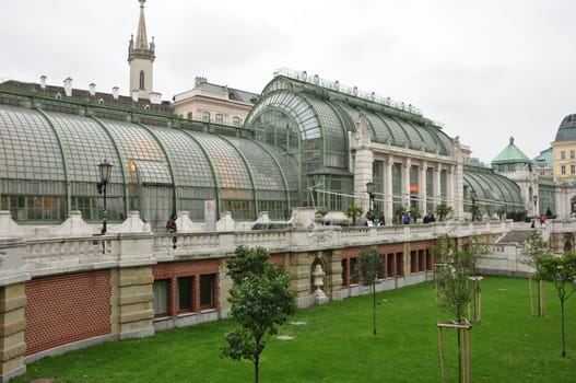 Modern imposing glass building of the Orangerie in Vienna, Austria