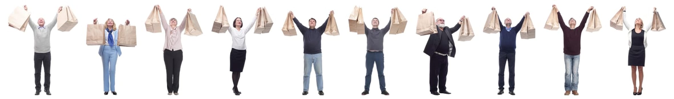 collage concept shoppers queuing isolated on white background