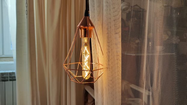 Metal geometric gold lamp chandelier lamp in loft style and curtains