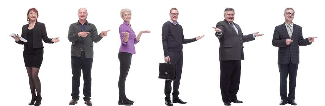 group of business people showing thumbs up isolated on white background