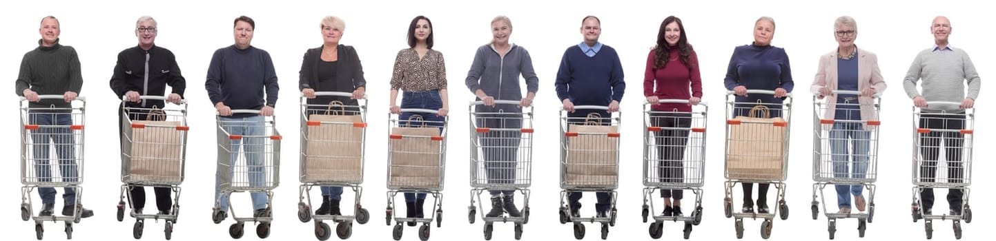 collage group of people with cart isolated on white background