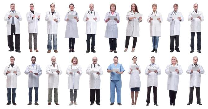 group of doctors with clipboard isolated on white background