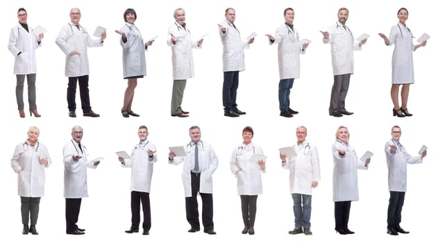 group of doctors with clipboard isolated on white background