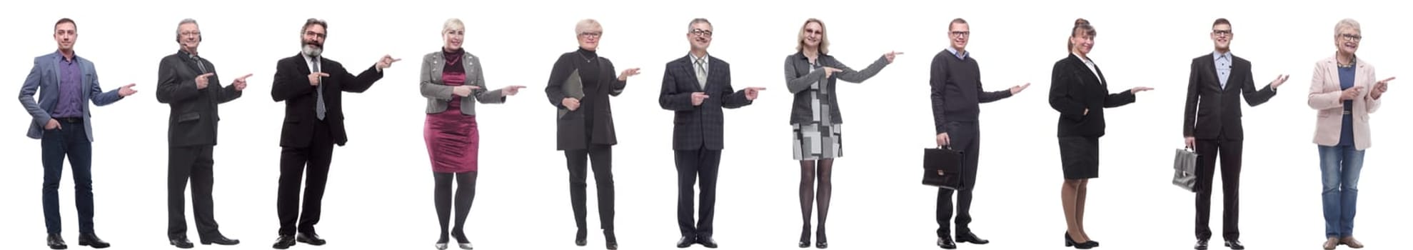 group of business people showing thumbs up isolated on white background
