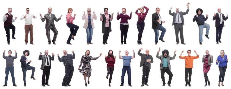 collage of people joyful energetic full length isolated on white background