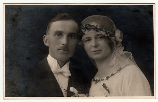 THE CZECHOSLOVAK REPUBLIC - CIRCA 1940: Vintage photo of newlyweds.