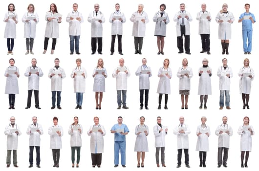 group of doctors with clipboard isolated on white background