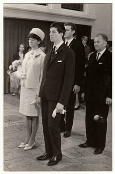 TEPLICE, THE CZECHOSLOVAK SOCIALIST REPUBLIC - OCTOBER 15, 1966: Vintage photo of wedding ceremony