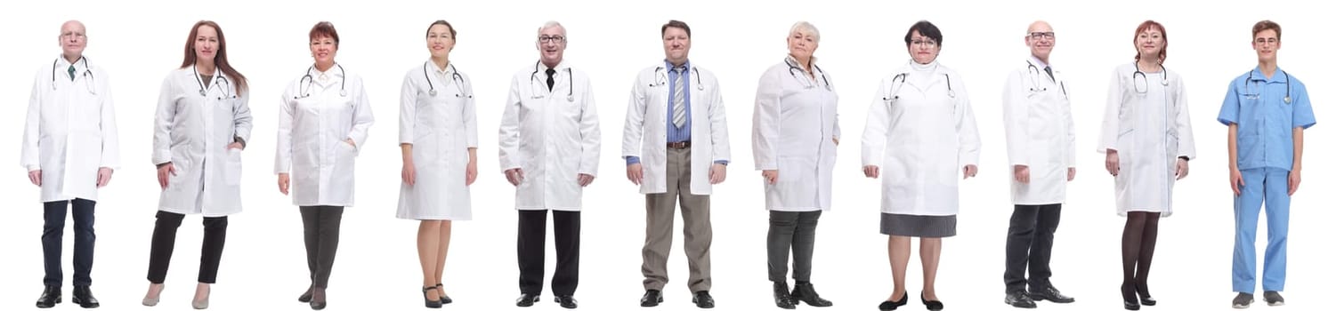 group of doctors in full length isolated on white background