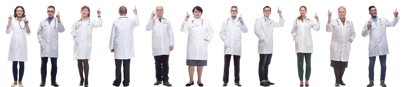 group of doctors in full length isolated on white background