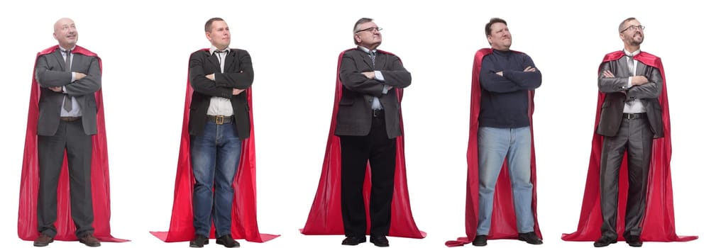 group of people in red raincoat isolated on white background