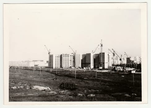 USSR - CIRCA 1970s: Vintage photo shows construction of blocks of flats in USSR.