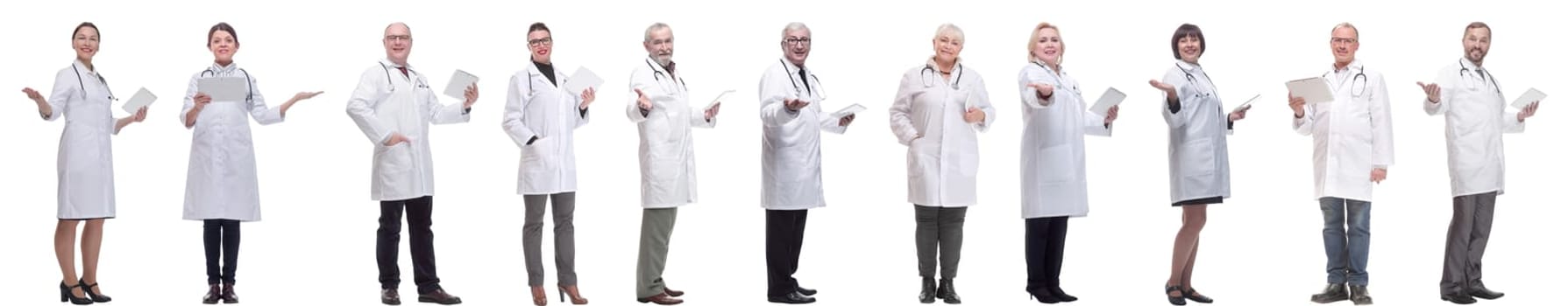 group of doctors with clipboard isolated on white background