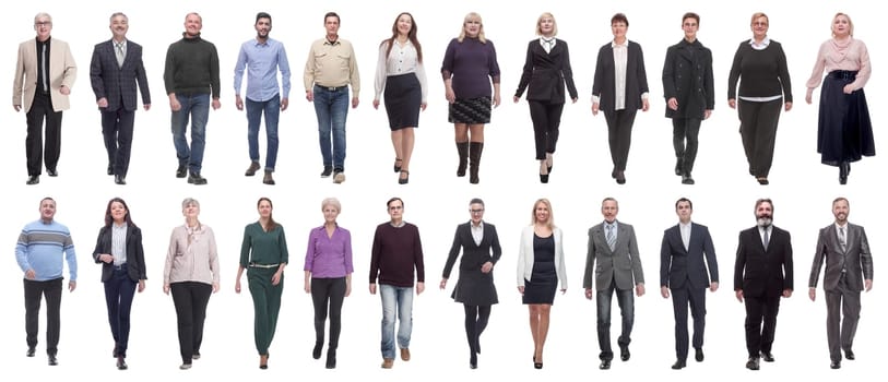 group of successful business people in motion isolated on white background