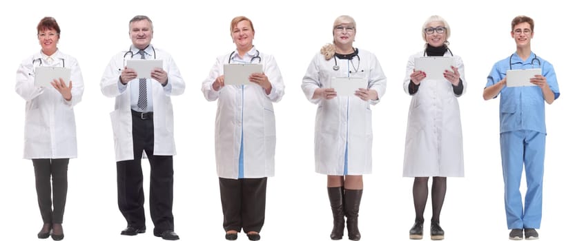 group of doctors with clipboard isolated on white background