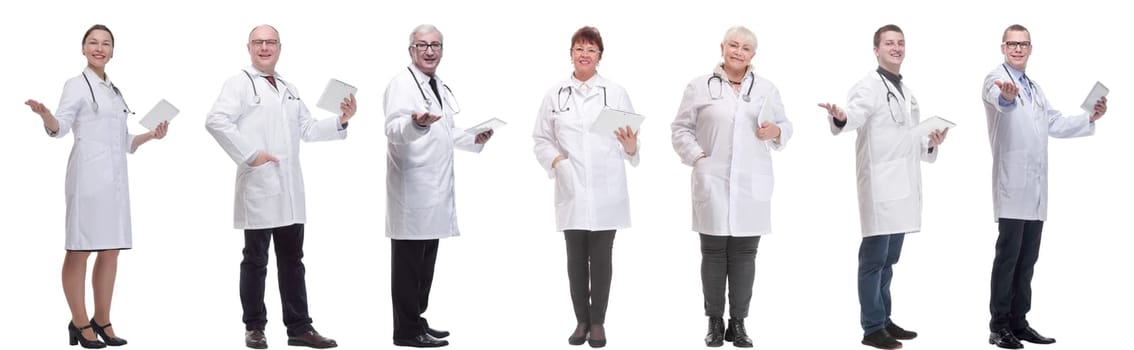 group of doctors with clipboard isolated on white background