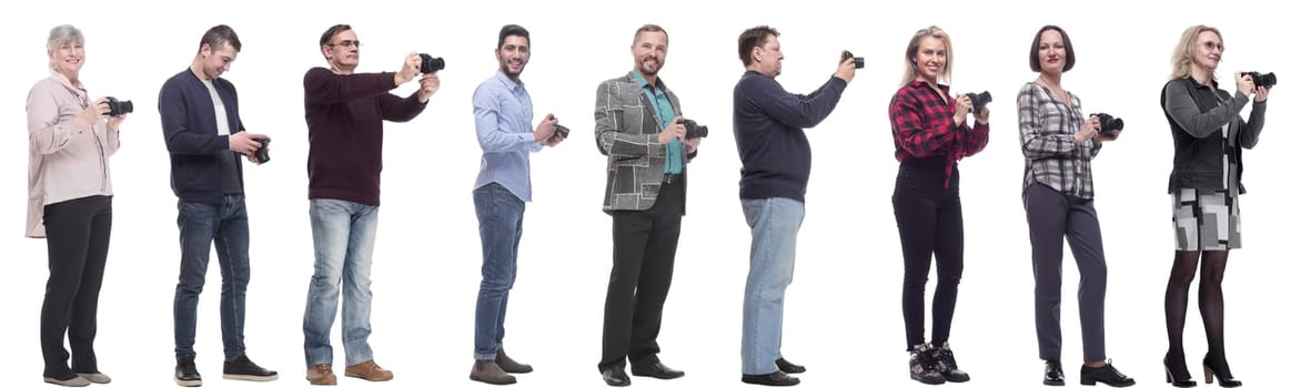 collage of group of photographers in profile isolated on white background