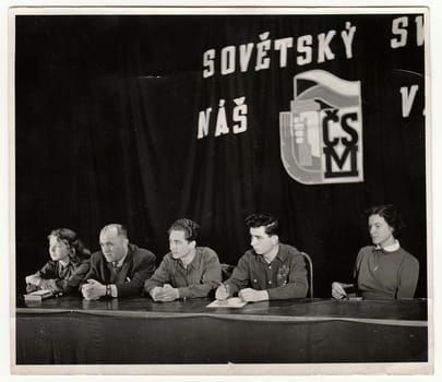 THE CZECHOSLOVAK SOCIALIST REPUBLIC - CIRCA 1960s: Vintage photo shows communist meeting of young people.