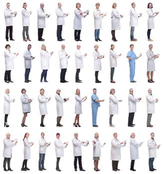 group of doctors with clipboard isolated on white background