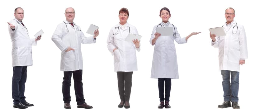 group of doctors with clipboard isolated on white background