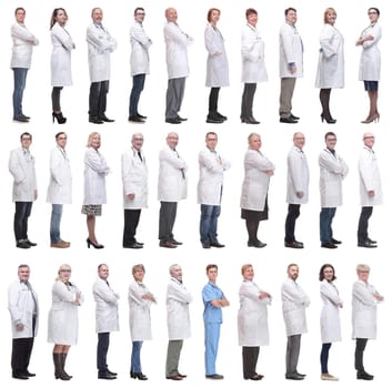 group of doctors in profile isolated on white background