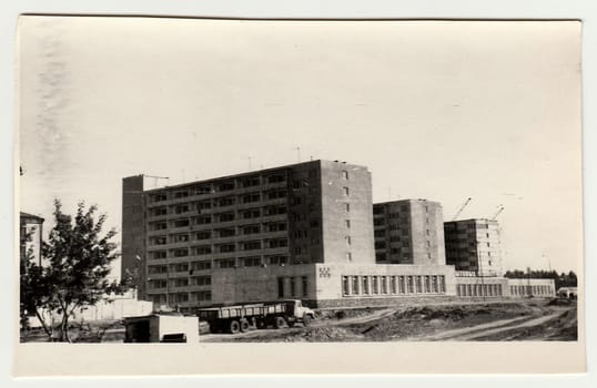 USSR - CIRCA 1970s: Vintage photo shows construction of blocks of flats in USSR.