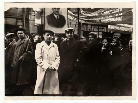 USSR - CIRCA 1960s: Vintage photo shows people celebrate May Day (International Workers' Day).