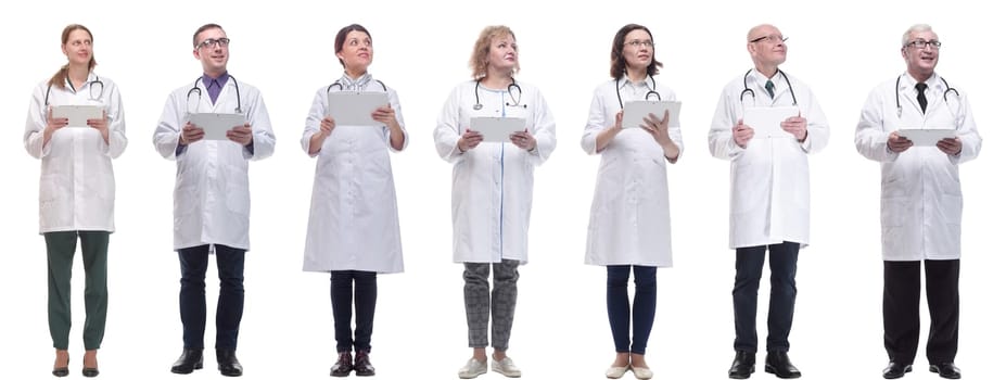 group of doctors with clipboard isolated on white background