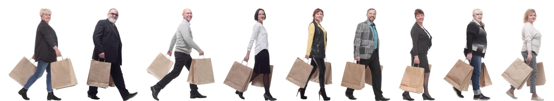 collage concept shoppers queuing isolated on white background