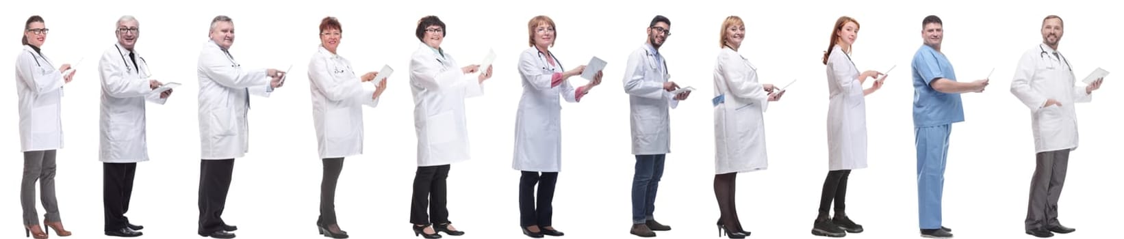 group of doctors with clipboard isolated on white background