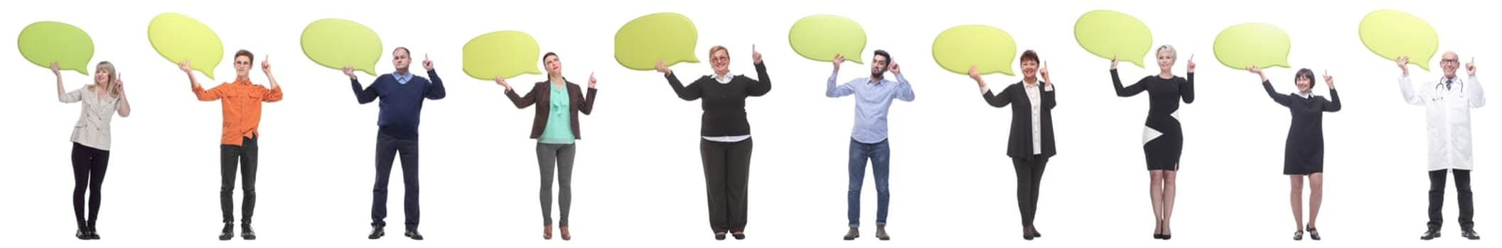 group of successful business people with comments isolated on white background