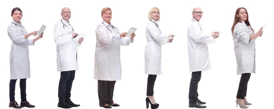 group of doctors with clipboard isolated on white background