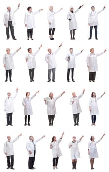 group of doctors in full length isolated on white background