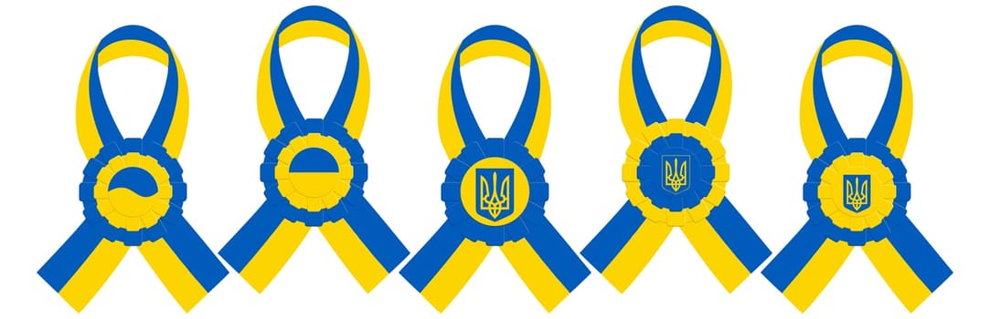 Graphic symbol in the form of kotylions and ribbons in the national colors of Ukraine. A country in the east of Europe.