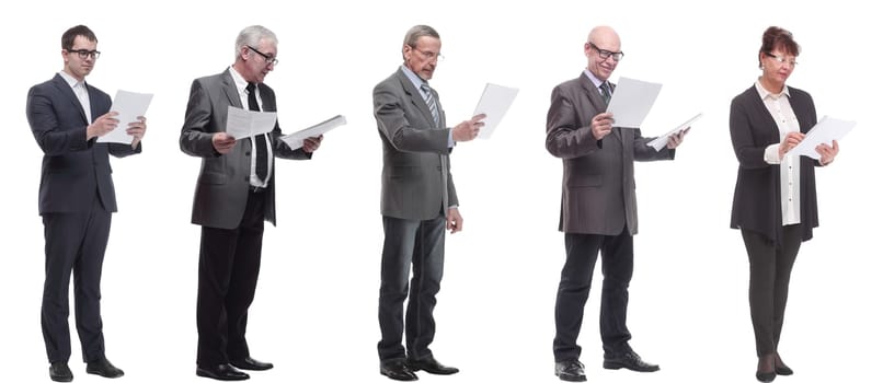 collage of people holding a4 sheet in hands isolated on white background