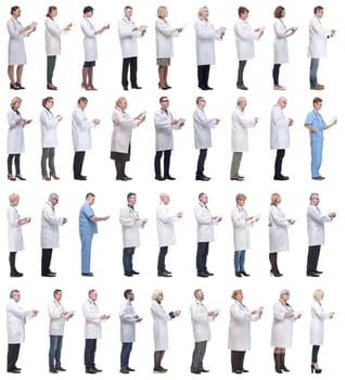 group of doctors with clipboard isolated on white background