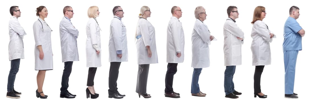 group of doctors in profile isolated on white background