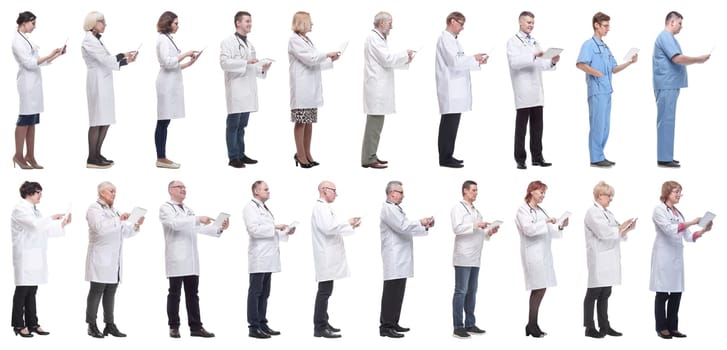 group of doctors with clipboard isolated on white background