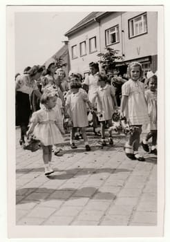 HODONIN, THE CZECHOSLOVAK REPUBLIC, CIRCA 1943: Vintage photo shows religious (catholic) celebration.