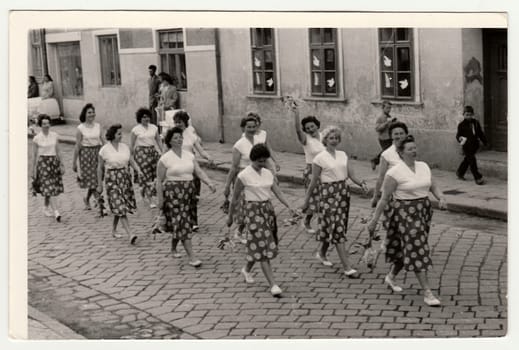 THE CZECHOSLOVAK SOCIALIST REPUBLIC - CIRCA 1960s: Vintage photo shows women prepare to Spartakiada. Spartakiada - a prezentation of health and prosperity of the socialist and communist regime.