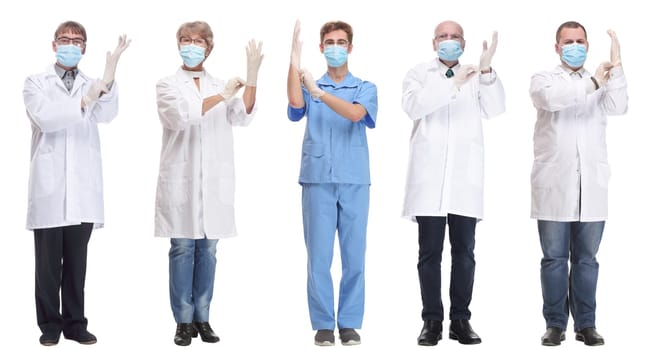 group of doctors in mask isolated on white background