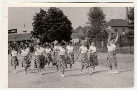 THE CZECHOSLOVAK SOCIALIST REPUBLIC - CIRCA 1960s: Vintage photo shows women prepare to Spartakiada. Spartakiada - a prezentation of health and prosperity of the socialist and communist regime.