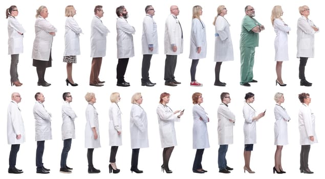 group of doctors in profile isolated on white background