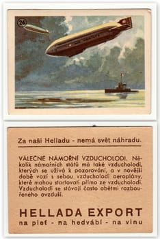 THE CZECHOSLOVAK REPUBLIC - CIRCA 1940: Vintage advertising card. Retro advert is for Hellada - famous producer of laundry soap.